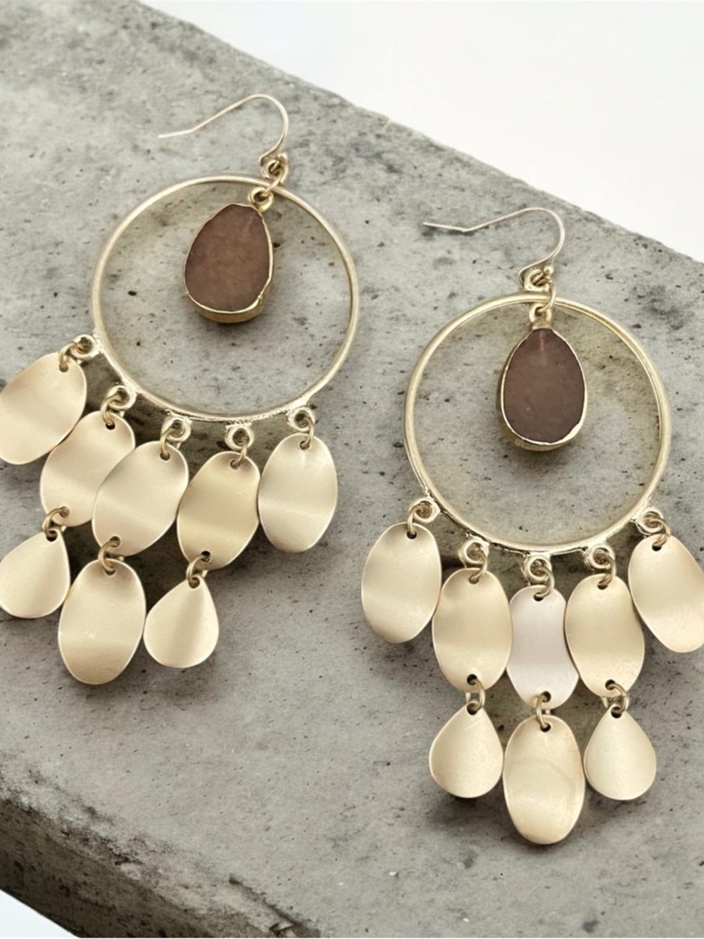 Gold Saachi Teardrop Hoop Fringe Earrings